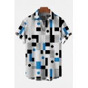Guys Leisure Shirt Geometric Pattern Single-Breasted Short Sleeve Baggy Shirt