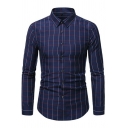 Men Edgy Shirt Plaid Patterned Button Decorate Turn-down Collar Long-sleeved Regular Shirt