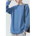 Comfortable Mens Sweatshirt Pure Color Long Sleeve Round Neck Oversized Sweatshirt