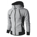 Athletic Mens Jacket Color Block False Two Pieces Zip Up Hooded Long Sleeves Regular Jacket