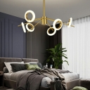 Molecular Metal Chandelier Second Gear Light with Acrylic Shade Contemporary Brass LED Ring Pendant Lamp for Living Room in Brass