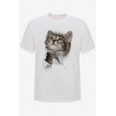 Creative Mens T-Shirt 3D Cat Print  Round Neck Short Sleeves Relaxed Fit T-Shirt
