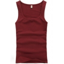 Dashing Mens Tank Pure Color Sleeveless Crew Neck Slim Fitted Tank Top