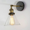 1-Light Industrial Style Vintage Bedroom LED Sconce with Clear Glass Cone Shade