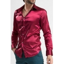 Popular Men's Button Shirt Solid Color Turn-down Collar Long Sleeved Regular Button Shirt