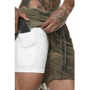 Men Athletic Shorts Pure Color Elasticated Drawcord Waist Front Pocket Slim Shorts