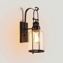Rustic Loft Style Industrial Metal with Clear Glass Lantern Wall Sconce 17.5 Inchs Height