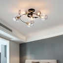 Curly Semi Flush Mount Chandelier 10 Inchs Height Nordic Metallic Bedroom Ceiling Light with Glass Shade