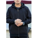 Guys Urban Plain Drawcord Pocket Decorate Zipper Fly Long Sleeves Relaxed Fit Hoodie