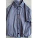Popular Shirt Pinstripe Short Sleeve Point Collar Pocket Detailed Button up Loose Shirt for Guys