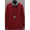 Men Boyish Sweater Fake Two-Piece Collar Long Sleeved Regular Pullover Sweater