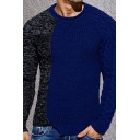 Mens Edgy Sweater Colorblock Round Neck Long-Sleeved Regular Fitted Sweater