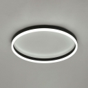 Hoop Shaped Flush Mount Minimalism Metal Black LED Ceiling Light in White Light for Bedroom