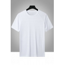 Fashion Men T-shirt Pure Color Pinstripe Printed Crew Neck Short Sleeves  Regular Tee Top