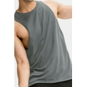 Stylish Boys Vest Top Pure Color Round Neck Loose Fitted Soft Tank Top