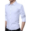 Fashionable Mens Shirt Solid Color Long-Sleeved Lapel Collar Slim Fitted Shirt