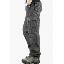 Stylish Mens Cargo Pants Pure Color Zip Up Full Length Mid-Rised Loose Fit Pants with Flap Pockets