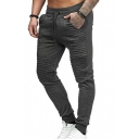 Casual Pants Whole Colored Pleated Mid Rise Skinny Fit Drawstring Pants for Men