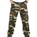 Stylish Cargo Pants Camo Pattern Pocket Detailed Zip-up Full Length Loose Pants for Men