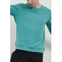 Pop Mens Sweatshirt Pure Color Long Sleeve Round Neck Relaxed Fit Sweatshirt