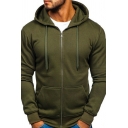 Mens Simple Hoodie Solid Color Kangaroo Pocket Long Sleeve Slimming Drawcord Hooded Sweatshirt