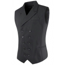 Men's Classic Blazer Vest Plain Pocket Detailed Double Breast Lapel Collar Slim Vest