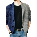 Retro Coat Color-blocked Long Sleeve Shawl Collar Loose Fit Button Coat for Men