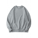 Men's Popular Sweatshirt Pure Color Long Sleeve Crew Neck Loose Sweatshirt