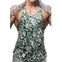 Men Unique Tank Top Printed Scoop Neck Narrow Shoulder Strap Sleeveless Fitted Tank Top