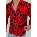 Creative Mens Button Detail Shirt Leopard Pattern Button Long-Sleeved Lapel Collar Regular Fitted Shirt