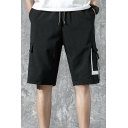 Modern Mens Shorts Color Block Drawstring Elastic Waist Mid Rise Flap Pocket Relaxed Fit Shorts