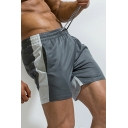 Sportive Men's Shorts Color Panel Elastic Drawstring Waist Pocket Design Slim Shorts