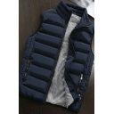 Soft Waistcoat Plain Stand Collar Zip Placket Regular Fit Thick Waistcoat for Men