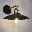 American Vintage Style Wall Sconce Metal Arm 1 Light Wall Light in Scalloped Shade in Black