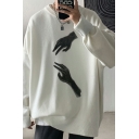 Street Style Men's Pullover Finger Print Long Sleeve Crew Neck Knitted Loose Pullover