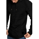 Chic Guys Hoodie Whole Colored Pleated Trim Drawstrings Long Sleeves Slim Fit Hoodie