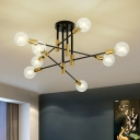 Modern Ceiling Fixture with Metal Ceiling Mount Bare Bulb Semi Flush Light in Black for Living Room