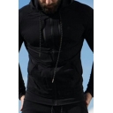 Casual Pure Color Hoodie Long-sleeved Zip up Pocket Drawstring Loose Sleeves for Men