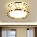 3-Light Traditional Style Drum Ceiling Lamp White Semi Flush Mount Ceiling Light for Living Room