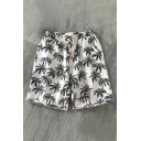 Leisure Mens Shorts All over Leaf Pattern Elasticated Waist with Drawstring Relaxed Fit Shorts
