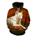 Dashing Men's Hoodie 3D Tiger Print Long-Sleeved Loose Fit Drawcord Hoodie