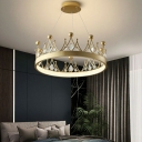 Crown Chandelier 8 Inchs Height Contemporary Crystal Gold Ceiling Suspension Lamp in 3 Colos Light