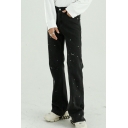 Retro Mens Jeans Splatter Pattern Mid Rise Full Length Straight Zip-up Jeans
