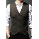 Formal Guys Vest Solid Single-Breasted V-Neck Pocket Slim Fit Vest