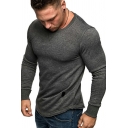 Basic Men Sweatshirt Solid Long Sleeves Slim Fitted Crew Collar Pullover Sweatshirt for Men