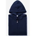 Simple Men's Hoodie Solid Color Zip up Kangaroo Pocket Long Sleeve Regular Drawstring Hoodie