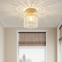 Modern Style 1 Bulb Gold Ceiling Mount Cylindrical Crystal Flush Mount Ceiling Lights for Hallway