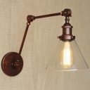 Vintage Swing Arm Wall Sconce with Cone Shade Clear Glass 12 Inchs Wide 1 Bulb Wall Lighting