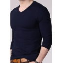 Men Fashionable T-Shirt Plain Color V-Neck Long-sleeved Slim Fit T-Shirt
