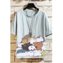 Fashionable Men's T-Shirt Cat Printed Crew Neck Short-Sleeved Loose Fitted Tee Top